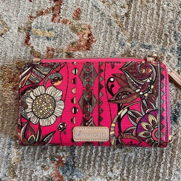 Sakroots Pink and Brown Floral Wristlet - Picture 1 of 8